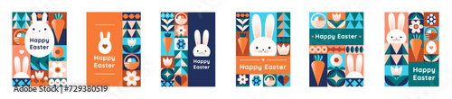 Cards Happy Easter. Postcards with easter eggs. Vector set