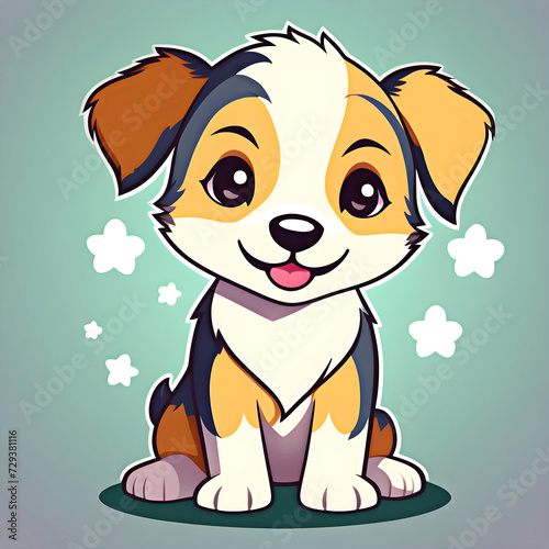 cute cartoon sticker art design of a black  orange  and white jack russell terrier dog puppy