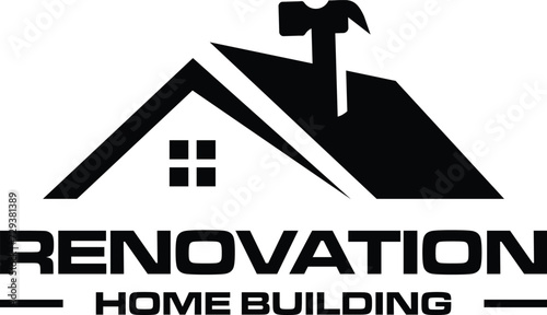 House Roof with Hammer for Home Residential Renovation Logo design