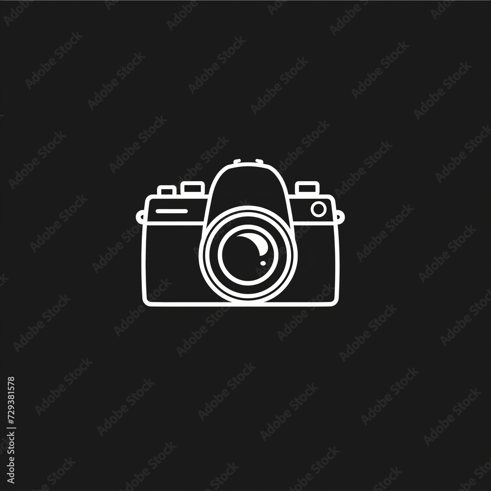 Vector Logo Design Template: White Camera Icon on a Black Background, Creating a Modern Emblem with a Clean and Minimalist Aesthetic Vector Logo Design Template: White Camera Icon on a Black Background, Creating a Modern Emblem with a Clean and Minimalist Aesthetic