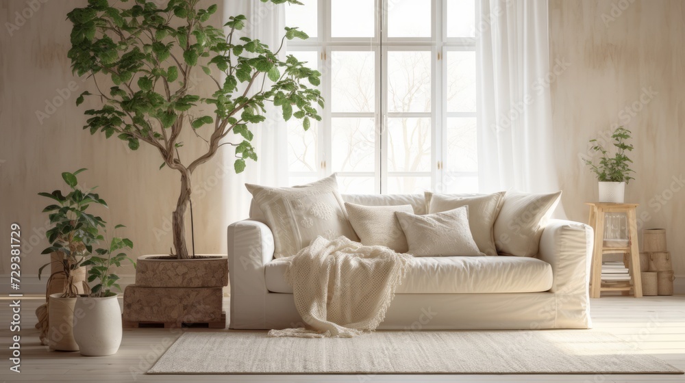 Fototapeta premium house beautiful design interior creative stylish living room in contemporary natural white and beige colour scheme home interior design living room in daylight cosy and simple