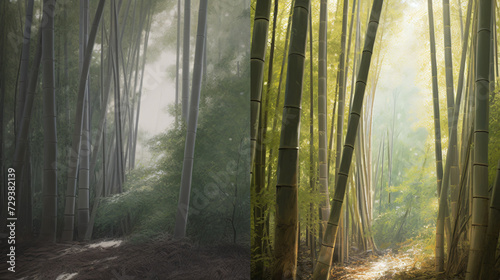 image of a bamboo grove featuring soft pastel tones