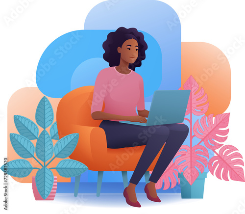 Woman Using Laptop Computer...