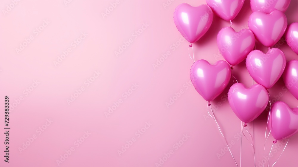 Pink heart shaped balloons on pink background. Valentines day background.