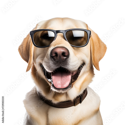 With sunglasses, the happy dog, beautiful Labrador Retriever, is ready for summer beach, Isolated on Transparent Background, PNG