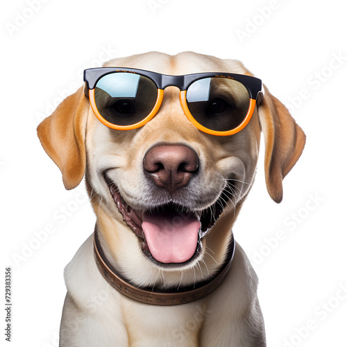 Ready for summer beach: Happy dog with sunglasses, beautiful Labrador Retriever, Isolated on Transparent Background, PNG