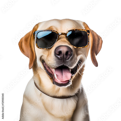 Labrador Retriever, a beautiful happy dog with sunglasses, ready for the beach this summer, Isolated on Transparent Background, PNG