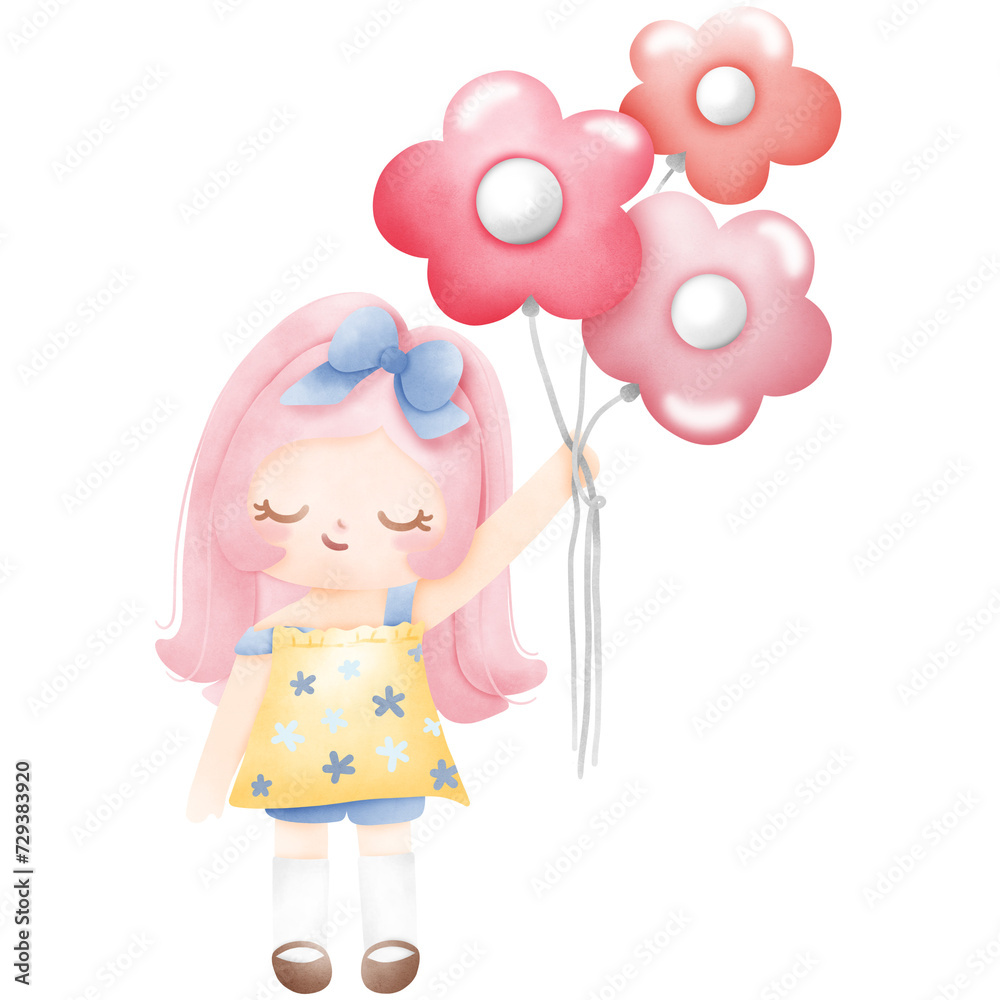 Little pink girl and the flowers balloon Little pink girl and the flowers balloon