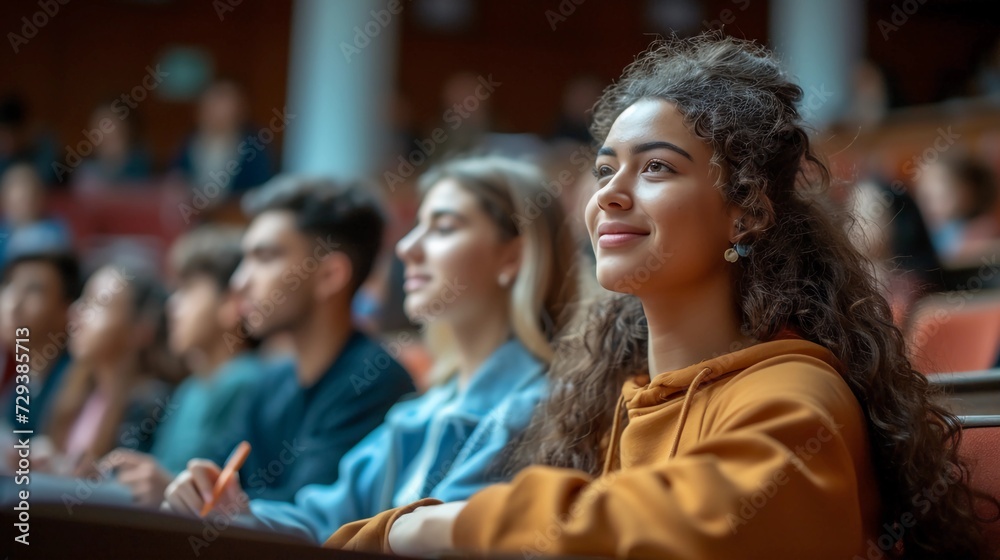 A vibrant university lecture hall with students of various ethnicities engaging in learning. Accessibility, diversity, and equality in education. AI Generated A vibrant university lecture hall with students of various ethnicities engaging in learning. Accessibility, diversity, and equality in education. AI Generated
