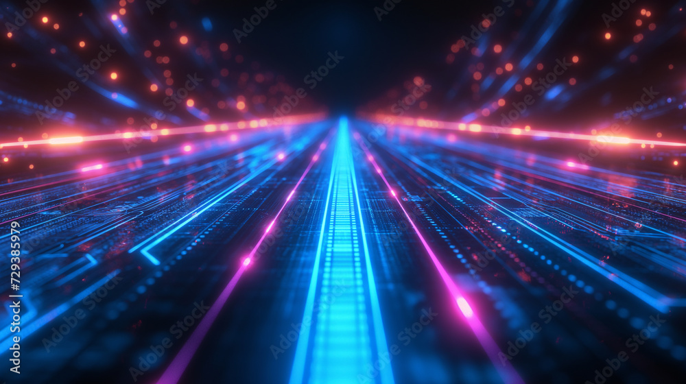 Blue Light Tunnel: Digital Technology in a Futuristic Space,Glowing Lines in Abstract Light Space,background, wallpaper.