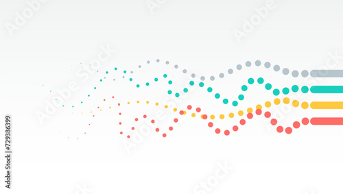 Vector technology background. Big data visualization. Abstract stream information with colorful circles array. Information analytics concept. Filtering machine algorithms. Sorting data.
