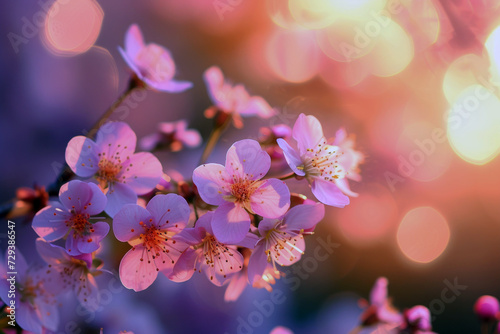 A cherry blossom with delicate pink petals on a softly blurred background