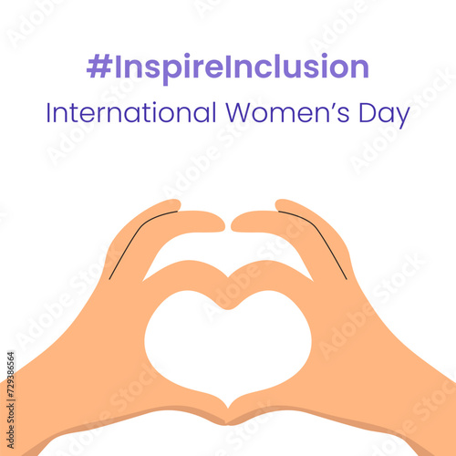Inspire Inclusion slogan International Women's Day 8 march 2024. Iwd world campaign. Vector woman's hands on heart gesture on white background.