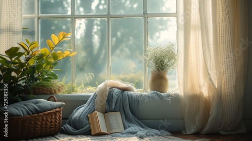 Cozy reading nook with a comfortable chair and soft light by the window