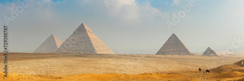 Panoramic view of the ancient egyptian pyramids of Giza near Cairo  Egypt web banner