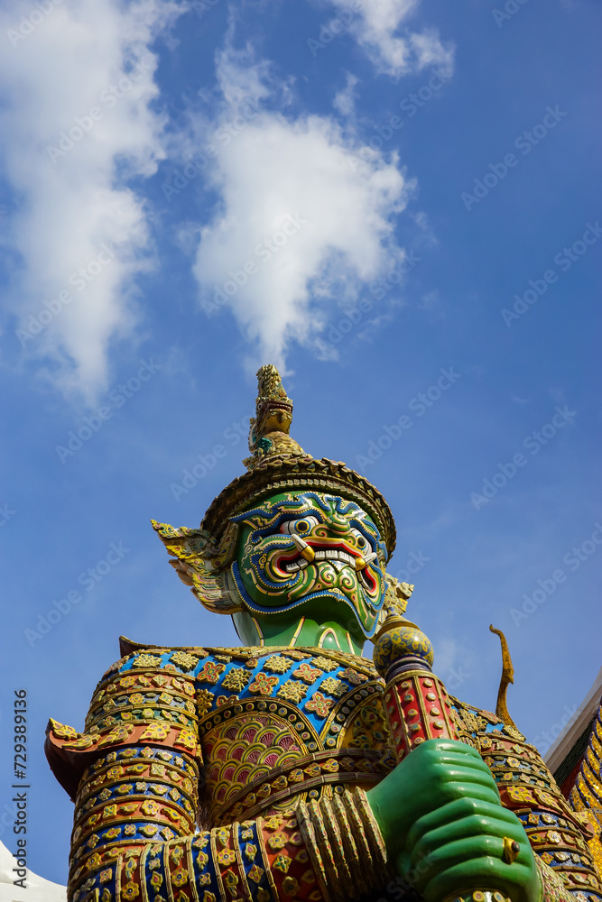 Fototapeta premium Demon Guardian inside Wat Phra Kaew Grand Palace Bangkok Thailand.