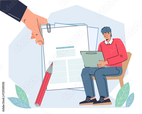 Contract work offer and benefits, employment and benefits package concept, flat vector illustration isolated on white background. Employee care and social security, loyalty and assurances.
