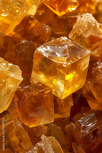 Close look at a pile of honey cubes.