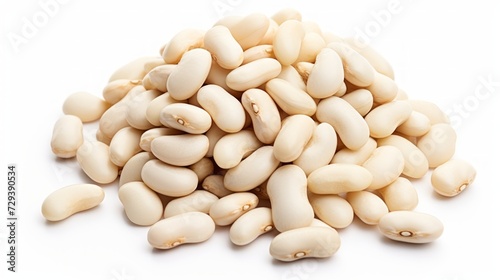 A small pile of navy beans showcased in a close-up realistic photo against a white background Generative AI