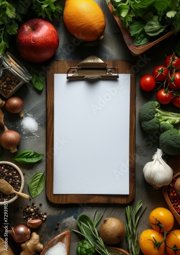 Blank recipe page template mock up with vegetables and ingredients
