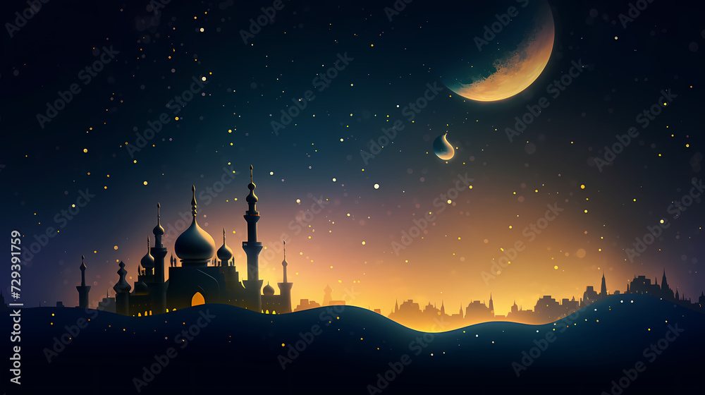 Naklejka premium Glowing background for muslim feast in holy month of Ramadan Kareem