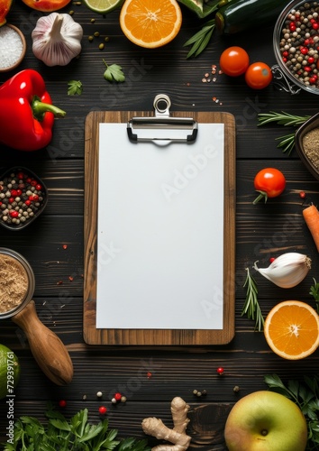 Blank recipe page template mock up with vegetables and ingredients