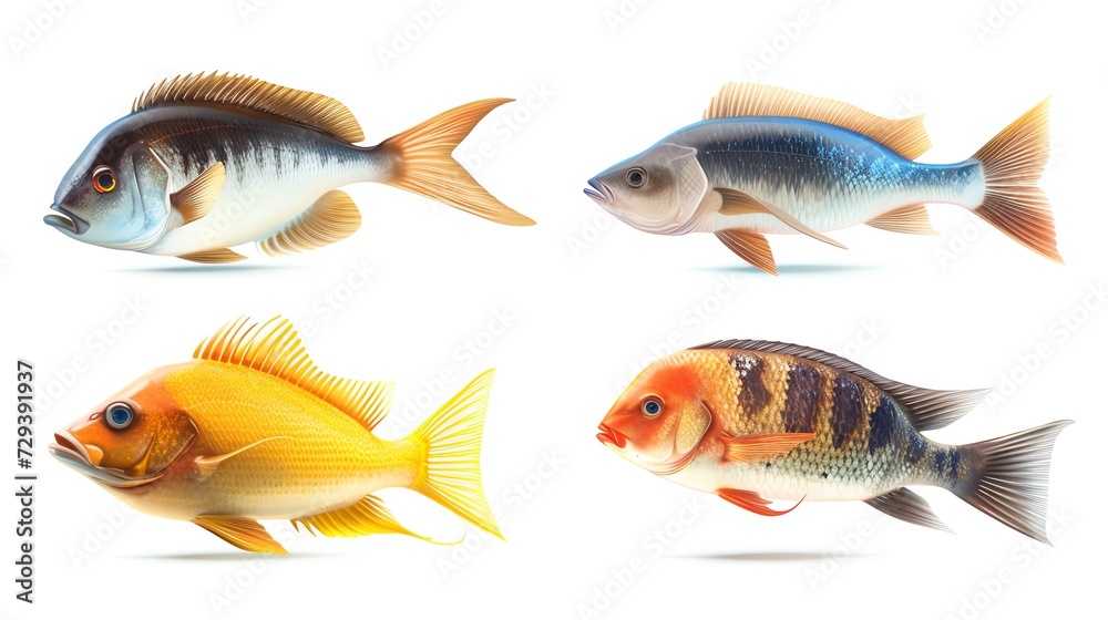 Set of Fish Isolate on White Background Set of Fish Isolate on White Background