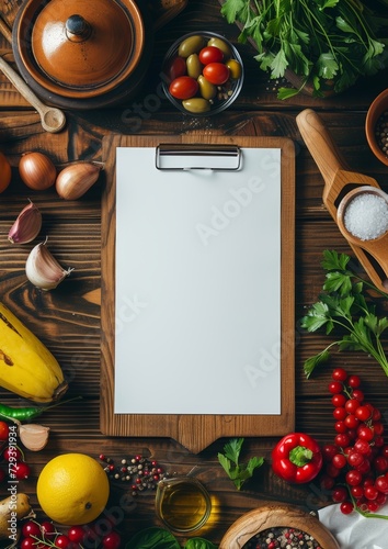 Blank recipe page template mock up with vegetables and ingredients