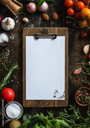 Blank recipe page template mock up with vegetables and ingredients