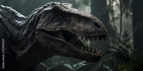 Close up of a dinosaur stalking prey in a prehistoric forest setting © Nick