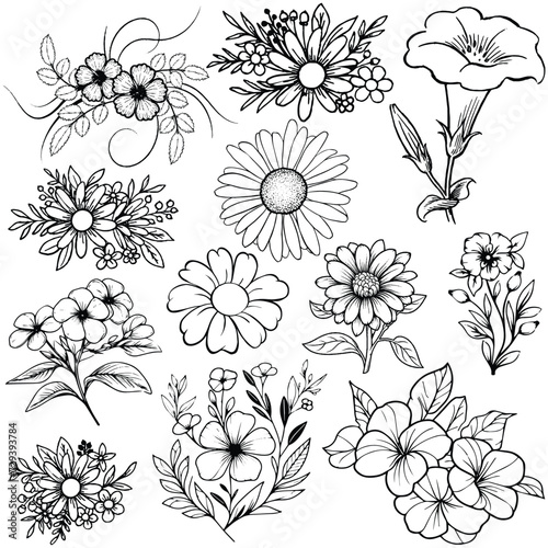 Vector flower vector art  graphics flowers icons set. vintage illustration flower clipart  vector flowers flat style artwork design