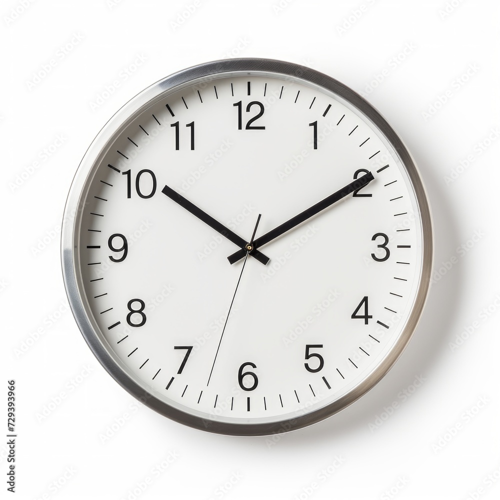 Stock image of an office wall clock on a white background, functional, timekeeping accessory Generative AI Stock image of an office wall clock on a white background, functional, timekeeping accessory Generative AI