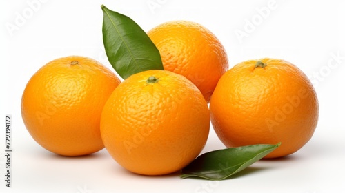Three juicy oranges and tangerines captured in a close-up realistic photo against a white background Generative AI