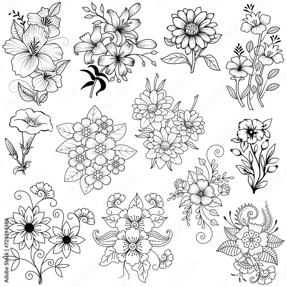 Vector flower vector art, graphics flowers icons set. vintage illustration flower clipart, vector flowers flat style artwork design Vector flower vector art, graphics flowers icons set. vintage illustration flower clipart, vector flowers flat style artwork design