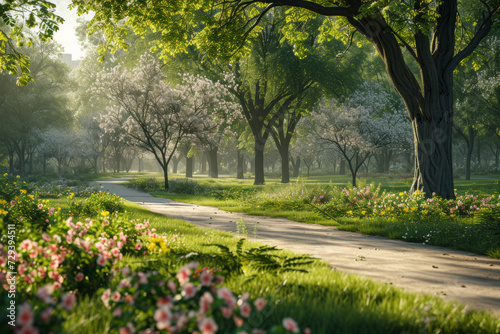 Blooming spring park. Awakening of Nature in the Park. The urban park comes alive after its winter slumber. 