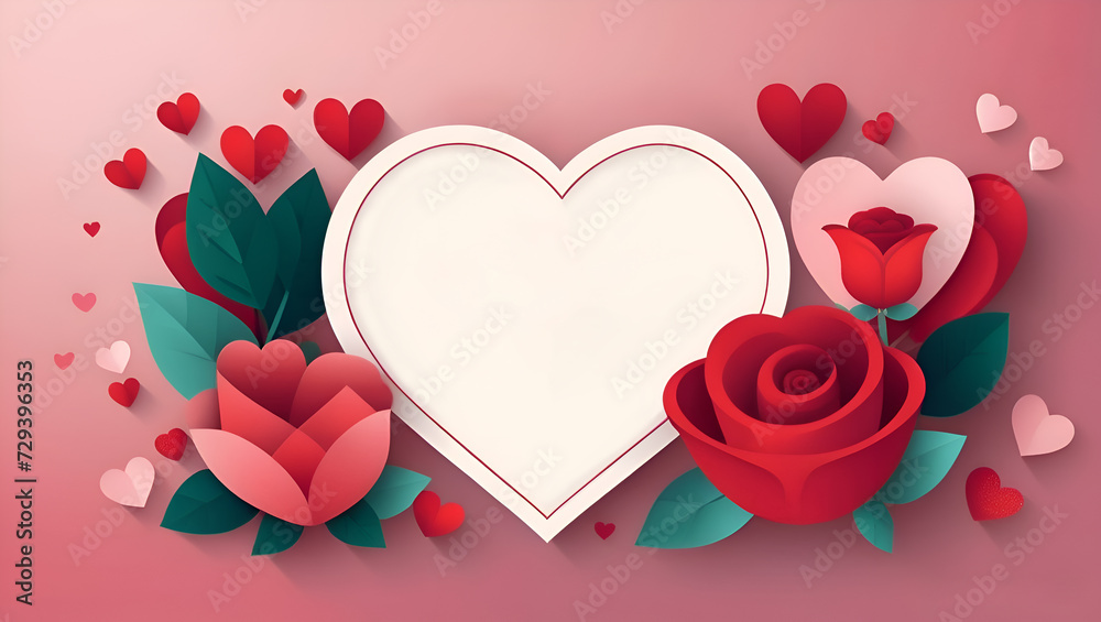 Attractive vector heart with roses banner design for valentines concept design with blank space for text by ai generated 