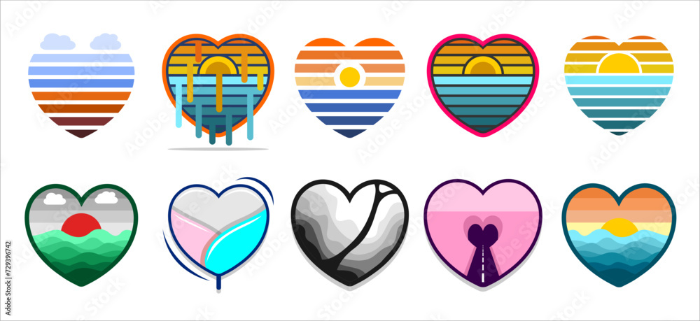 Heart love illustration icons set on white background. Vector