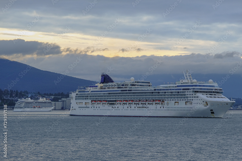 Family cruiseship cruise ship liner Gem arrives to Vancouver, Canada from Alaska cruise