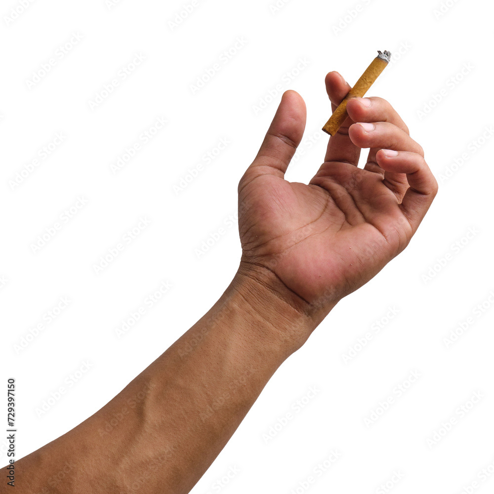 Hand holding a clove cigarette isolated on a transparent background Hand holding a clove cigarette isolated on a transparent background