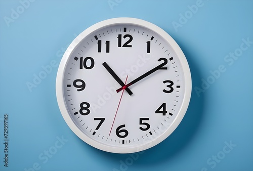 Time: Round Clock Adorning a Light Blue Wall.