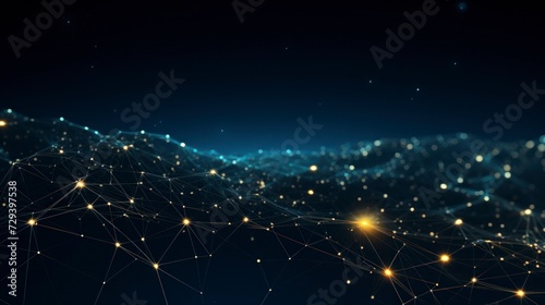 Abstract blue digital background with connection lines and dots photo