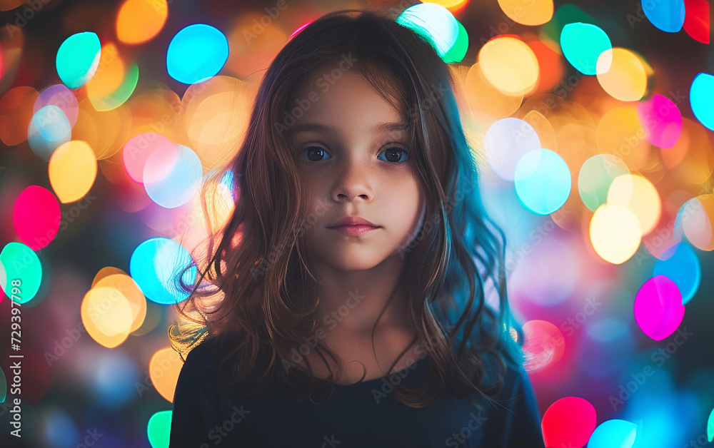Multiracial Little Girl Standing in Front of Colorful Background Multiracial Little Girl Standing in Front of Colorful Background