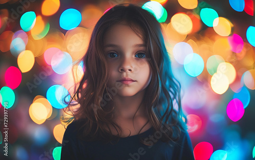 Multiracial Little Girl Standing in Front of Colorful Background