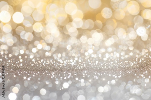 Abstract silver and gold background with bokeh effect and shining defocused glitters. Festive texture for Christmas, New Year, birthday, celebration, greeting, victory, success, magic party.