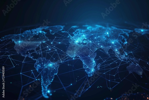 Abstract world map, concept of global network and connectivity, international data transfer and cyber technology, worldwide business, information exchange and telecommunication © Areesha