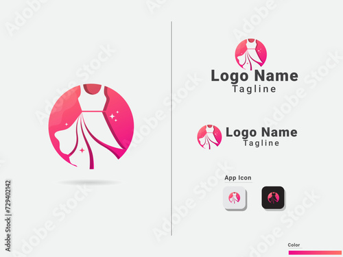 Female fashion logo design template. Female clothing dress vector art. Clothing business. Creative design. Dress shopping. Modern and colorful art
