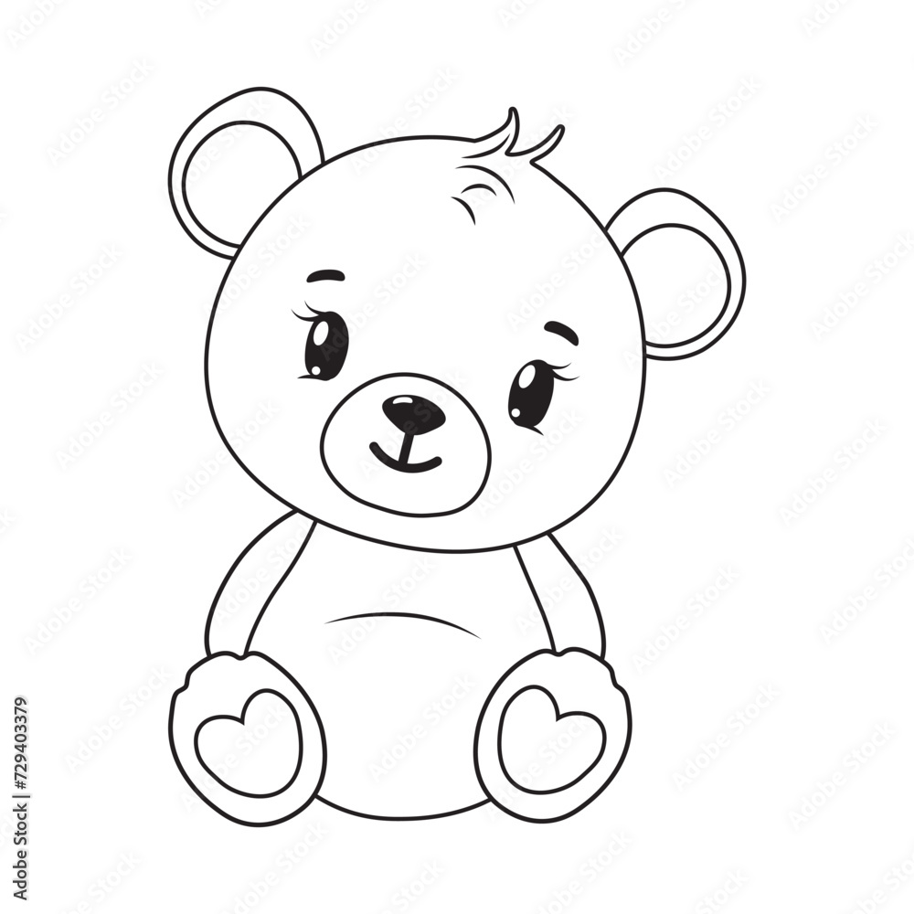 Teddy Bear Icon. Teddy bear with black outline. Funny Bear Coloring Book. Preschool worksheet for practicing and colors recognition skill. Vector Animal Cartoon Illustration for Children. Teddy Bear Icon. Teddy bear with black outline. Funny Bear Coloring Book. Preschool worksheet for practicing and colors recognition skill. Vector Animal Cartoon Illustration for Children.