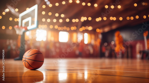 A sports-themed party with a mini basketball court and hoops photo