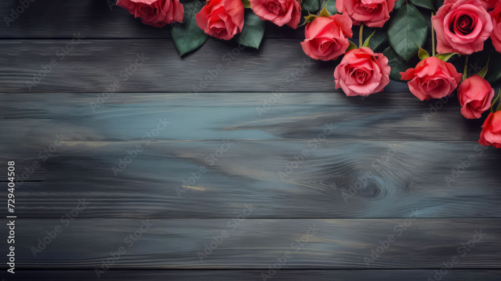 Pink Roses on a wooden background. international Women's Day theme.