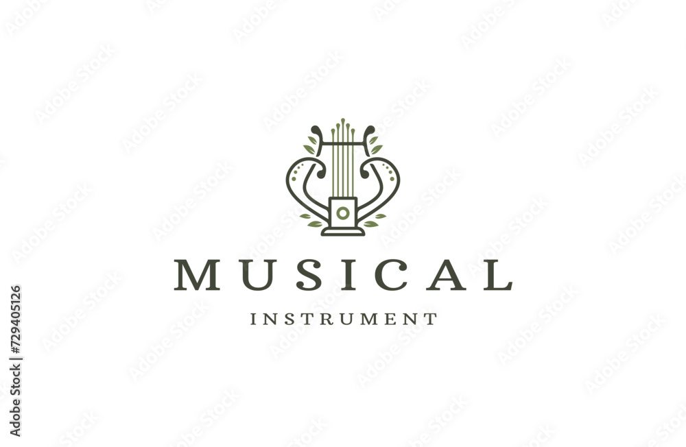 Harp musical instrument logo icon design template